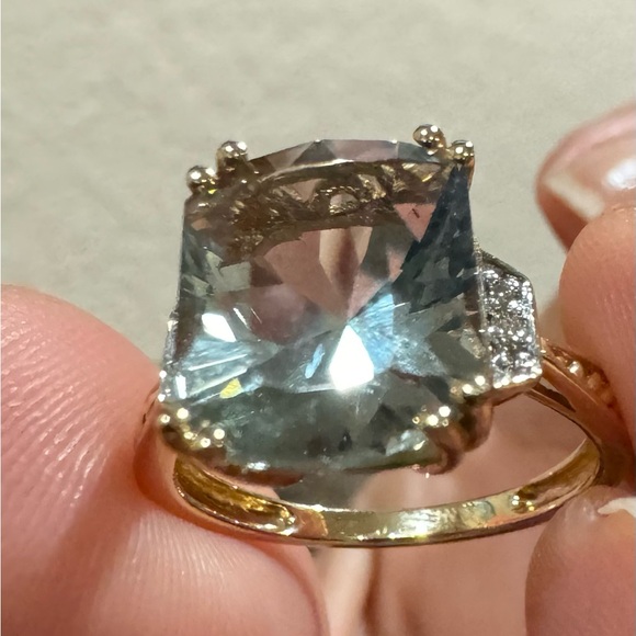 Gorgeous Natural 5.5 CT Prasiolite & Diamonds Michael Valitutti 14K Ring Size 8 - Picture 5 of 16